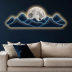 Blue Moonlit Peaks Premium Crystal Glass Backlit LED Wall Art