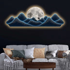 Blue Moonlit Peaks Premium Crystal Glass Backlit LED Wall Art