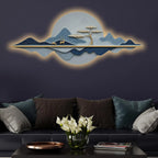Blue Mountain Deer Tree Reflection Crystal Glass Backlit LED Wall Art