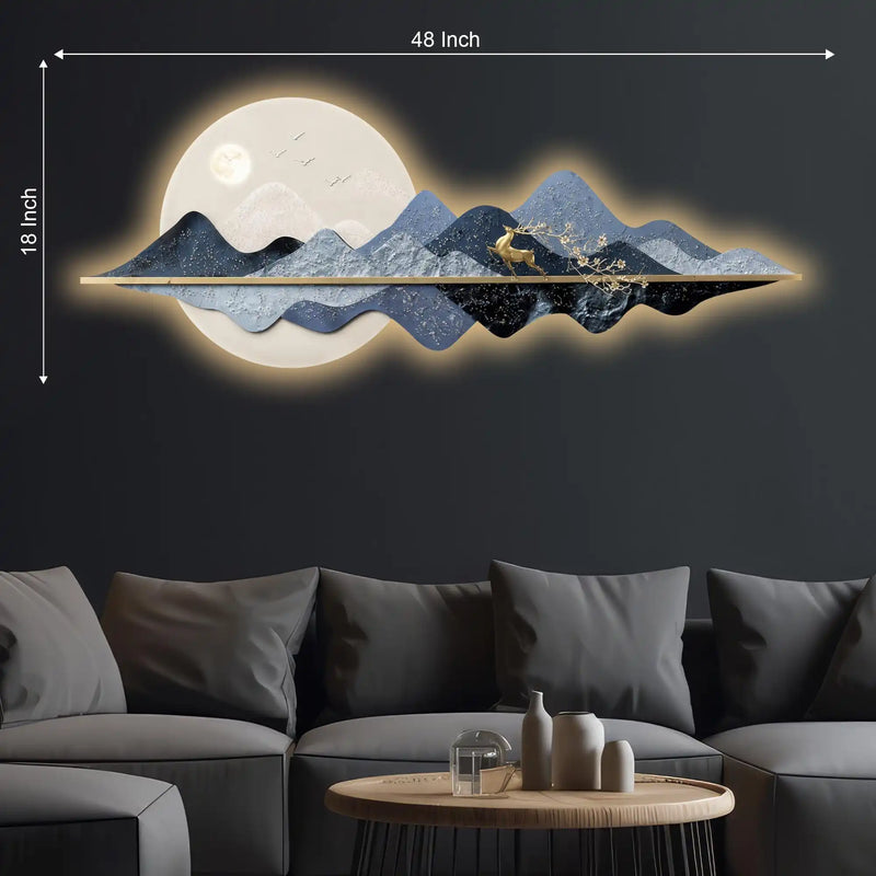 Blue Mountain Moonlight & Deer Crystal Glass Backlit LED Painting