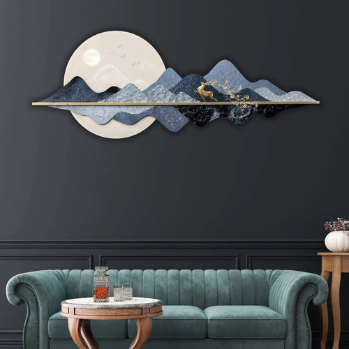 Blue Mountain Moonlight & Deer Crystal Glass Backlit LED Wall Art