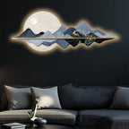Blue Mountain Moonlight & Deer Crystal Glass Backlit LED Wall Art