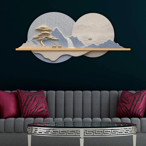 Blue Peaks & Waterfall Premium Crystal Glass Backlit LED Wall Art