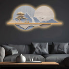 Blue Peaks & Waterfall Premium Crystal Glass Backlit LED Wall Art