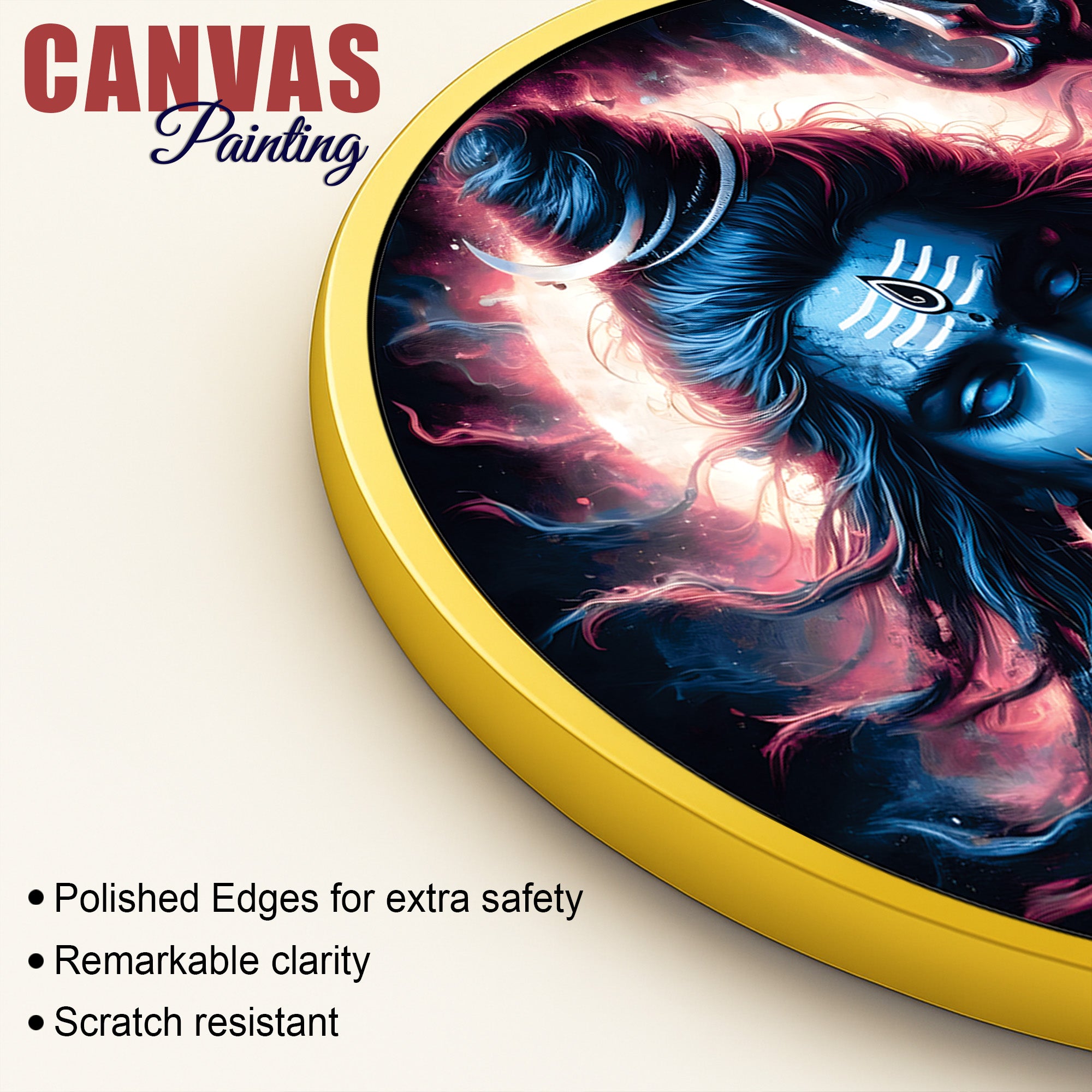 Blue Shiva Wall Art Round Frame Living Room Spiritual Painting