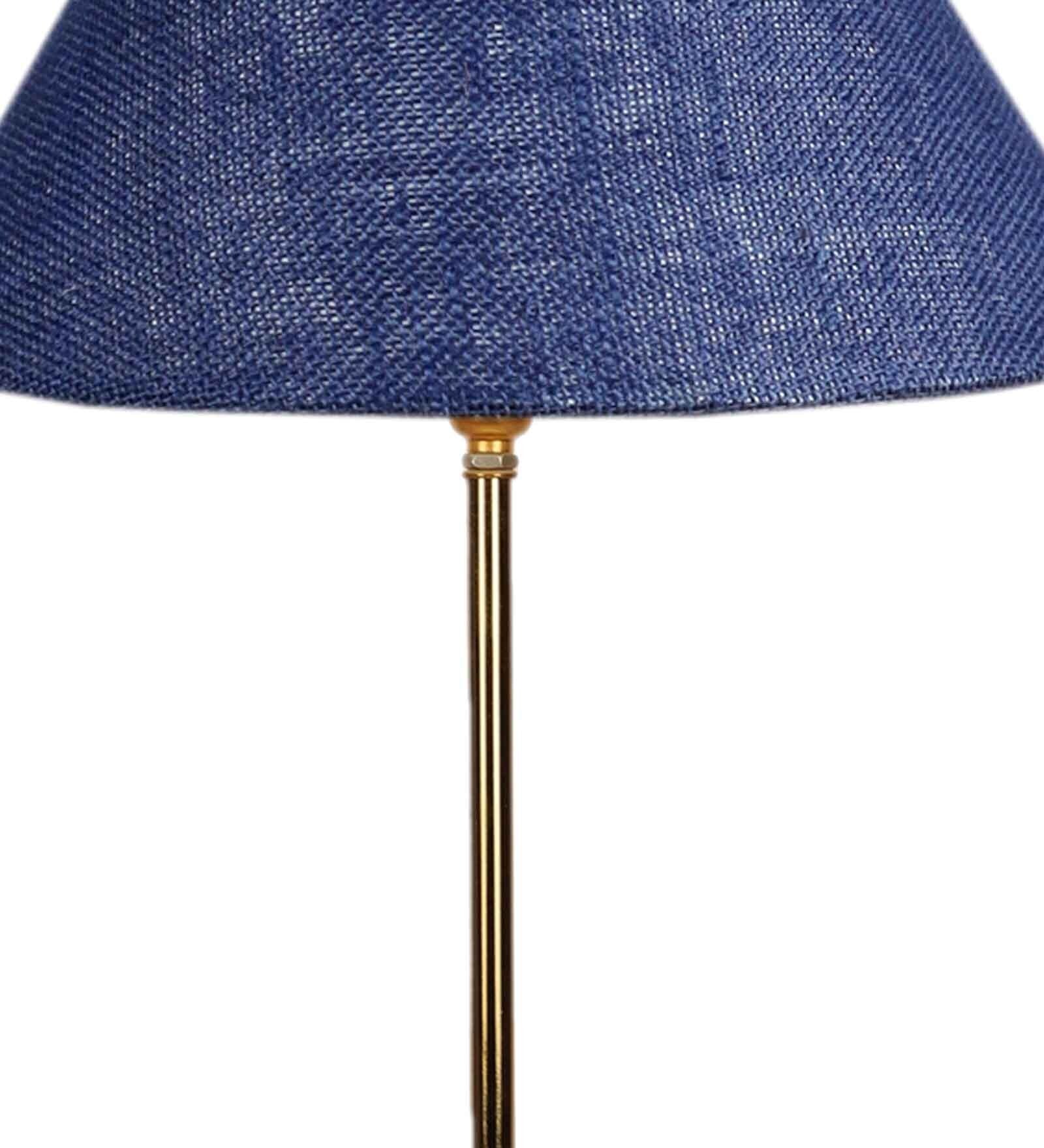 Blue Solid Traditional Bedside Table Lamp with Golden Finish Base