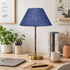 Blue Solid Traditional Bedside Table Lamp with Golden Finish Base