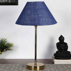 Blue Solid Traditional Bedside Table Lamp with Golden Finish Base