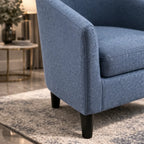 Bluish Grey Comfy Round Back Rich Velvet Accent Chair with Footrest