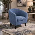 Bluish Grey Comfy Round Back Rich Velvet Accent Chair with Footrest