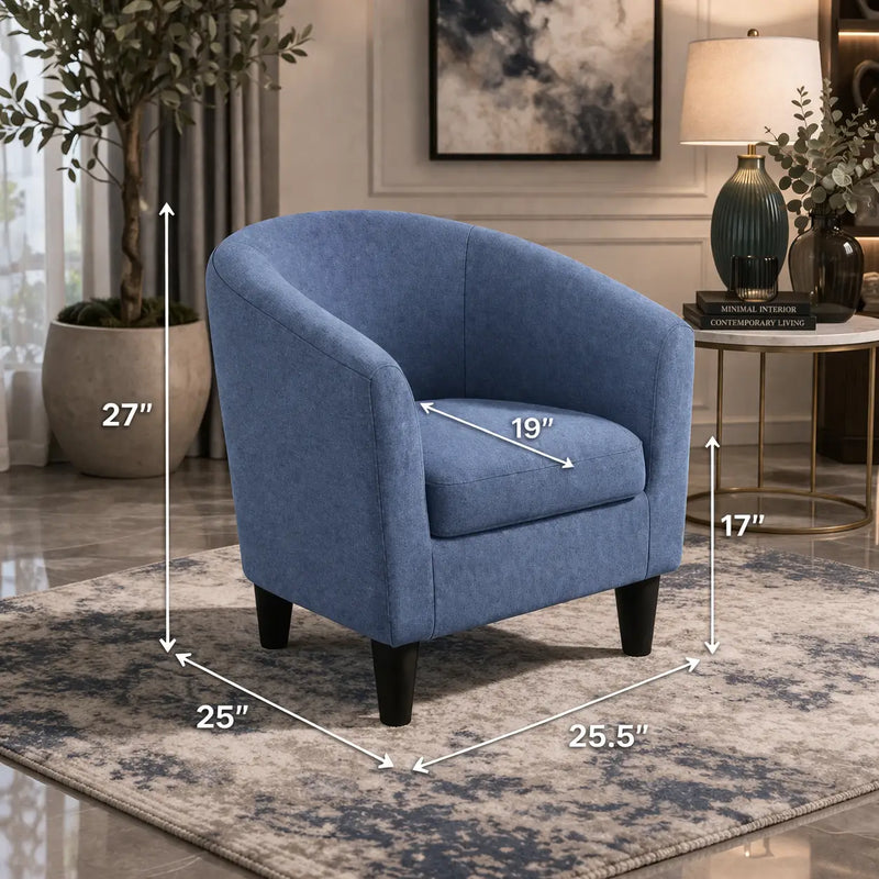 Bluish Grey Comfy Round Back Rich Velvet Accent Chair with Footrest