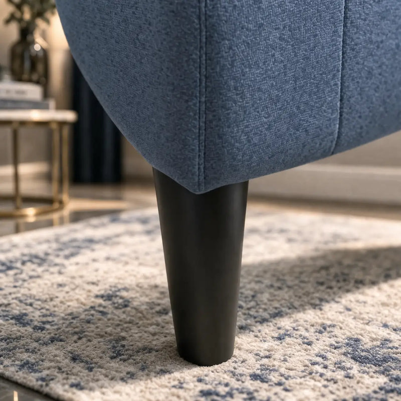 Bluish Grey Comfy Round Back Rich Velvet Accent Chair with Footrest
