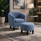 Bluish Grey Comfy Round Back Rich Velvet Accent Chair with Footrest