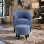 Bluish Grey Comfy Round Back Rich Velvet Accent Chair with Footrest