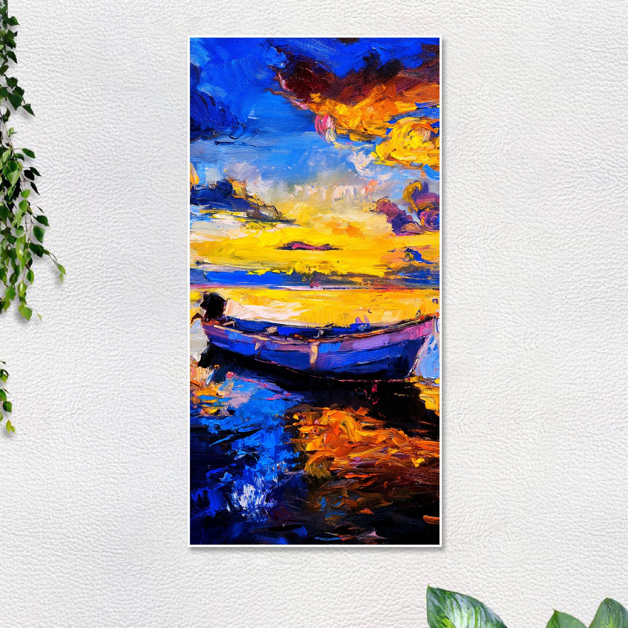 Boat & Sunset Floating Canvas Wall Painting