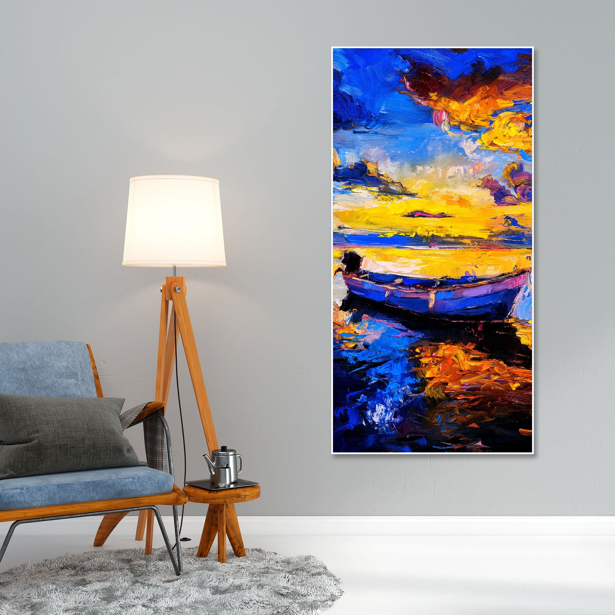 Boat & Sunset Floating Canvas Wall Painting