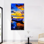 Boat & Sunset Floating Canvas Wall Painting