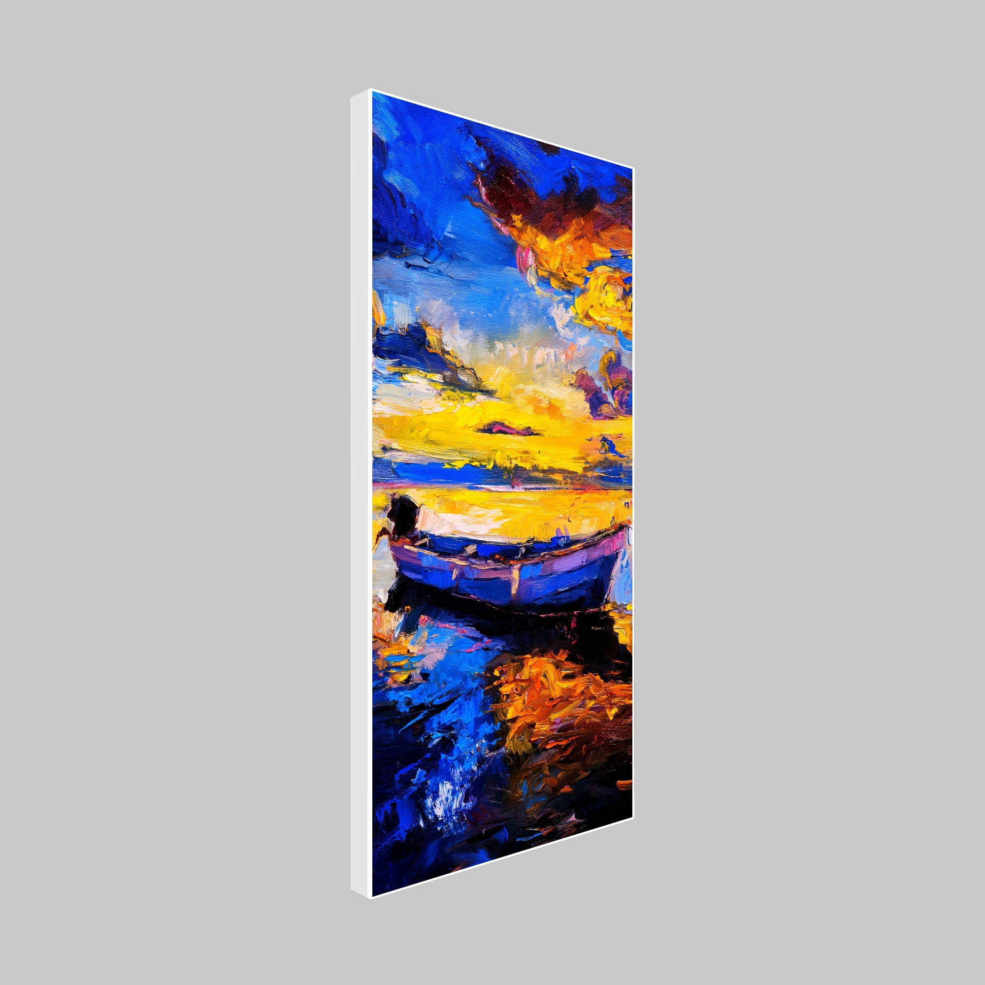 Boat & Sunset Floating Canvas Wall Painting