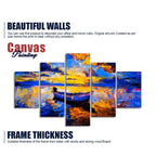 Boat at Colorful Sunset Canvas Wall Painting Five Pieces