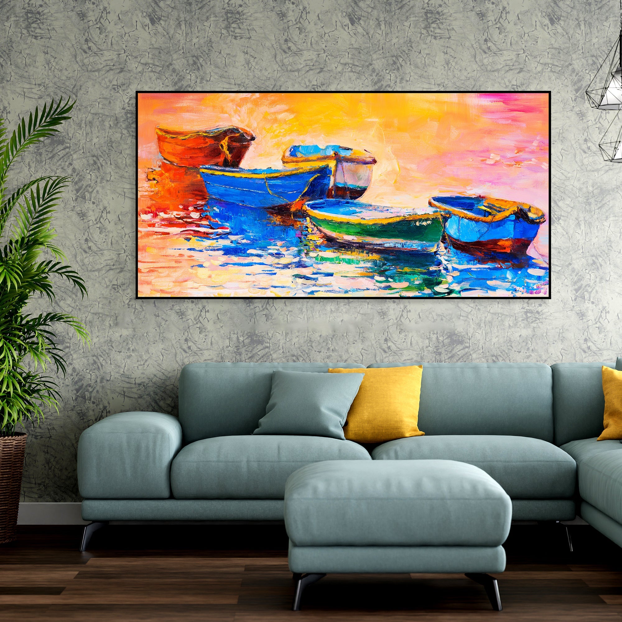 Boat Colorful Floating Frame Wall Painting