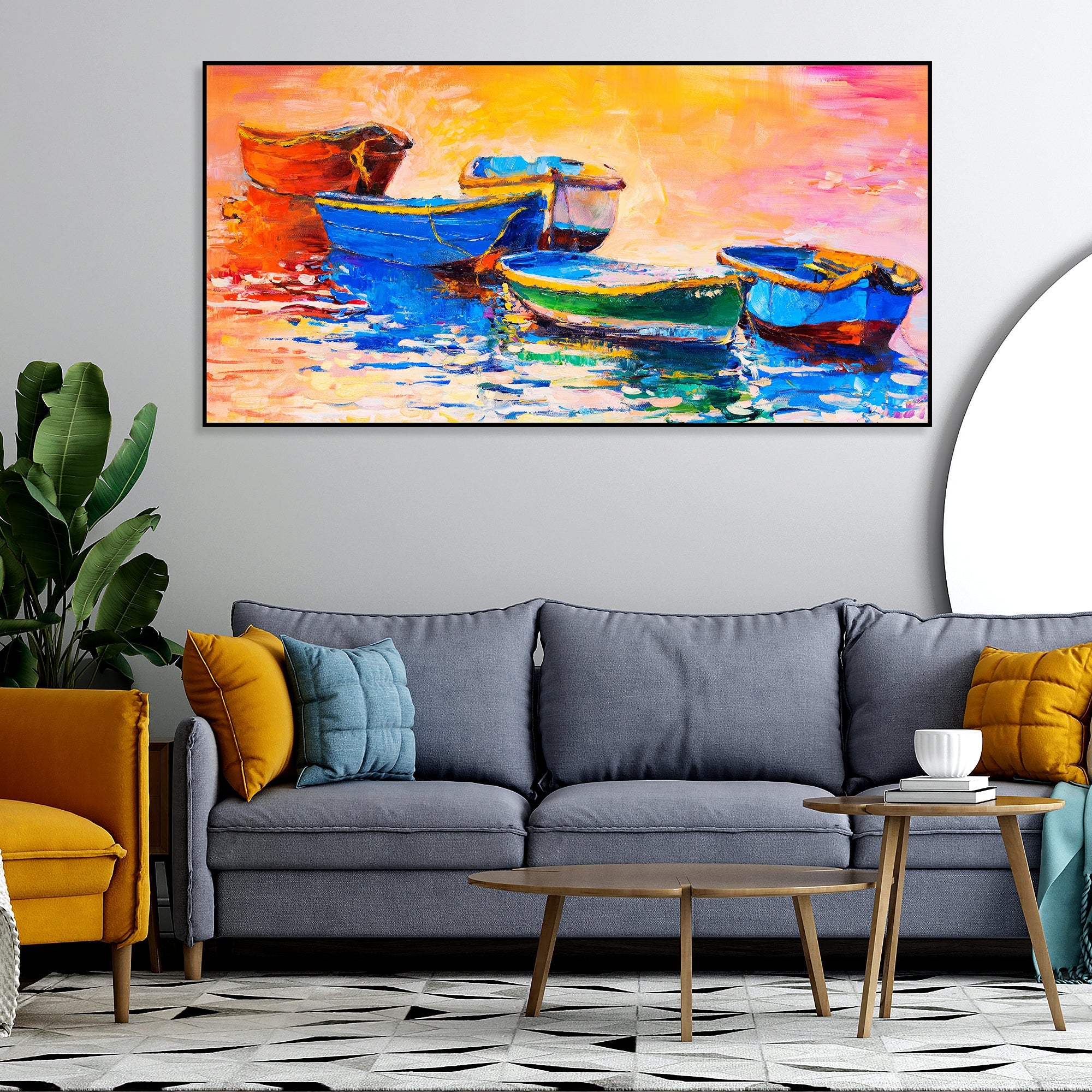 Boat Colorful Floating Frame Wall Painting