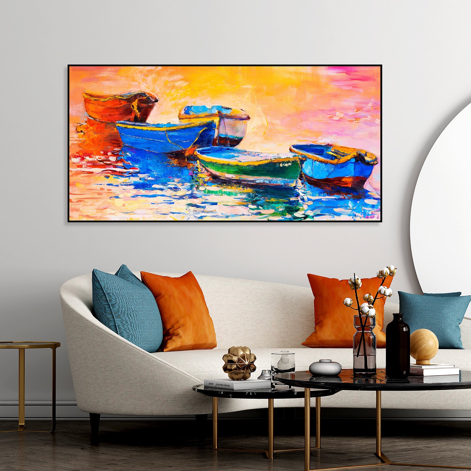 Boat Colorful Floating Frame Wall Painting