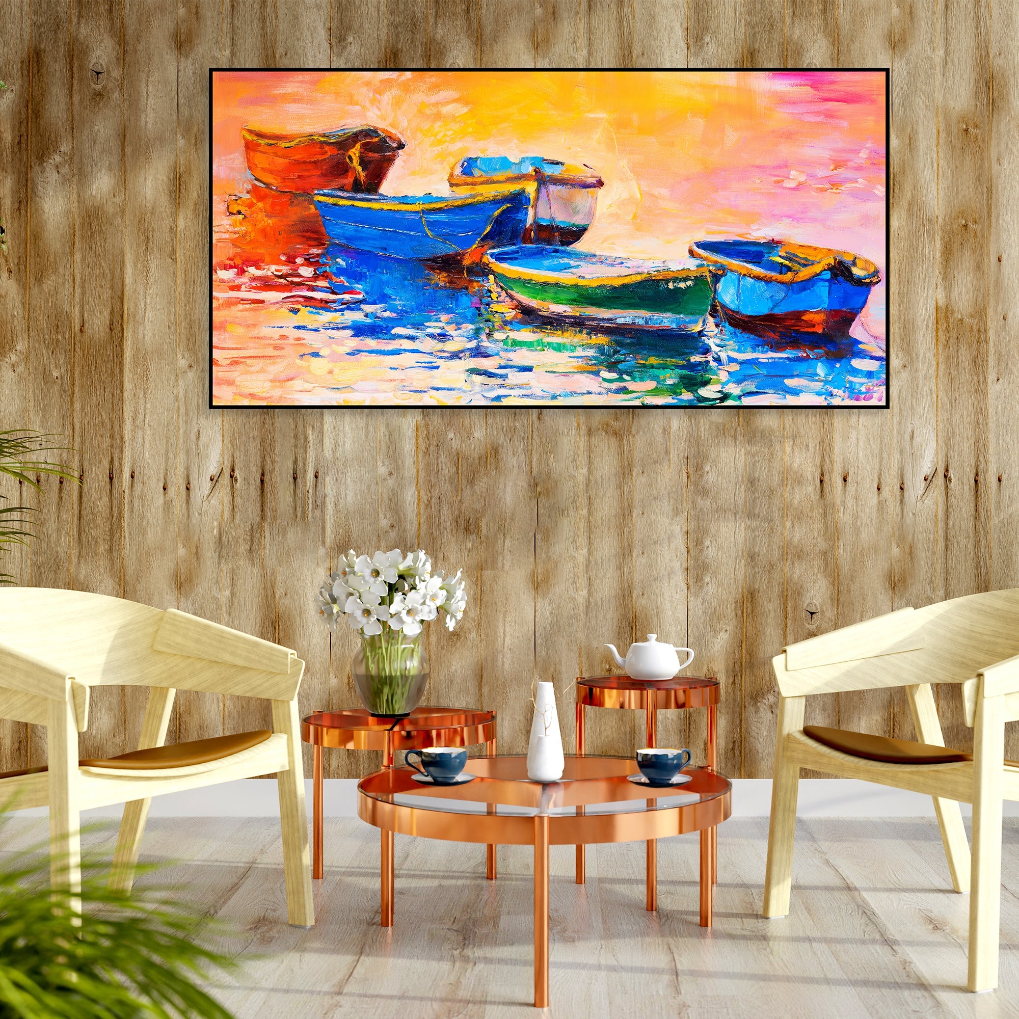 Boat Colorful Floating Frame Wall Painting
