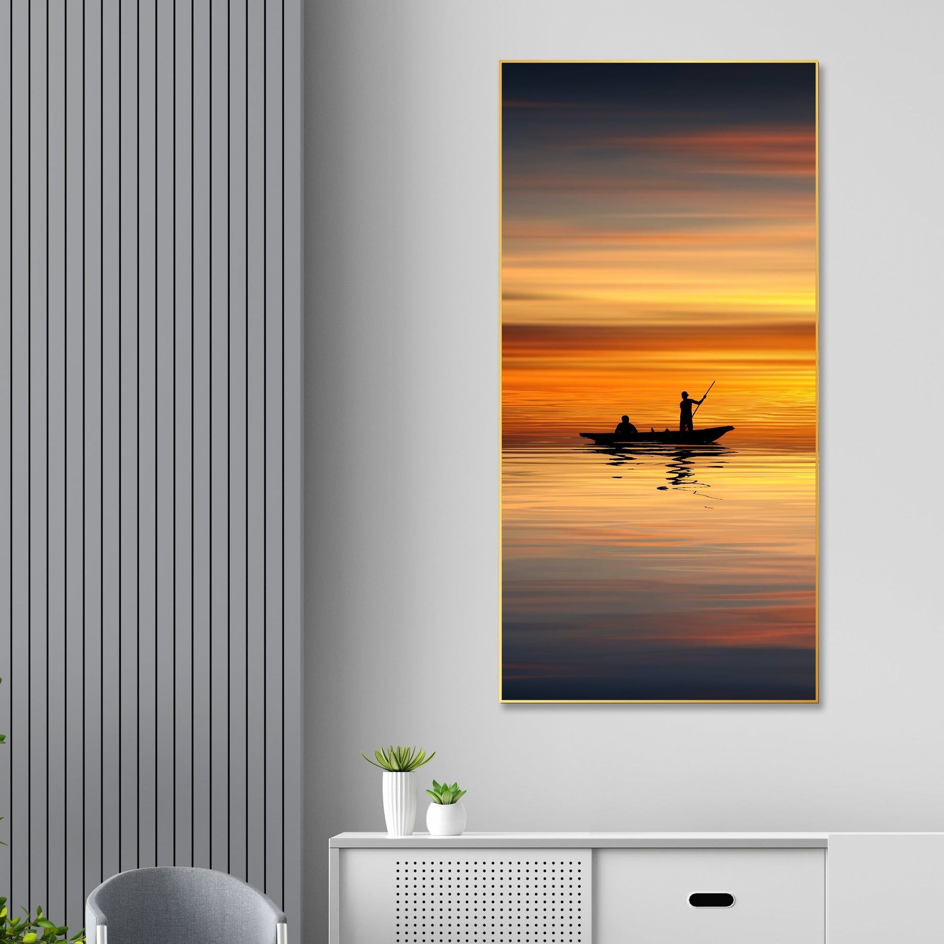 Boat Sailing at Sunset Floating Canvas Wall Painting