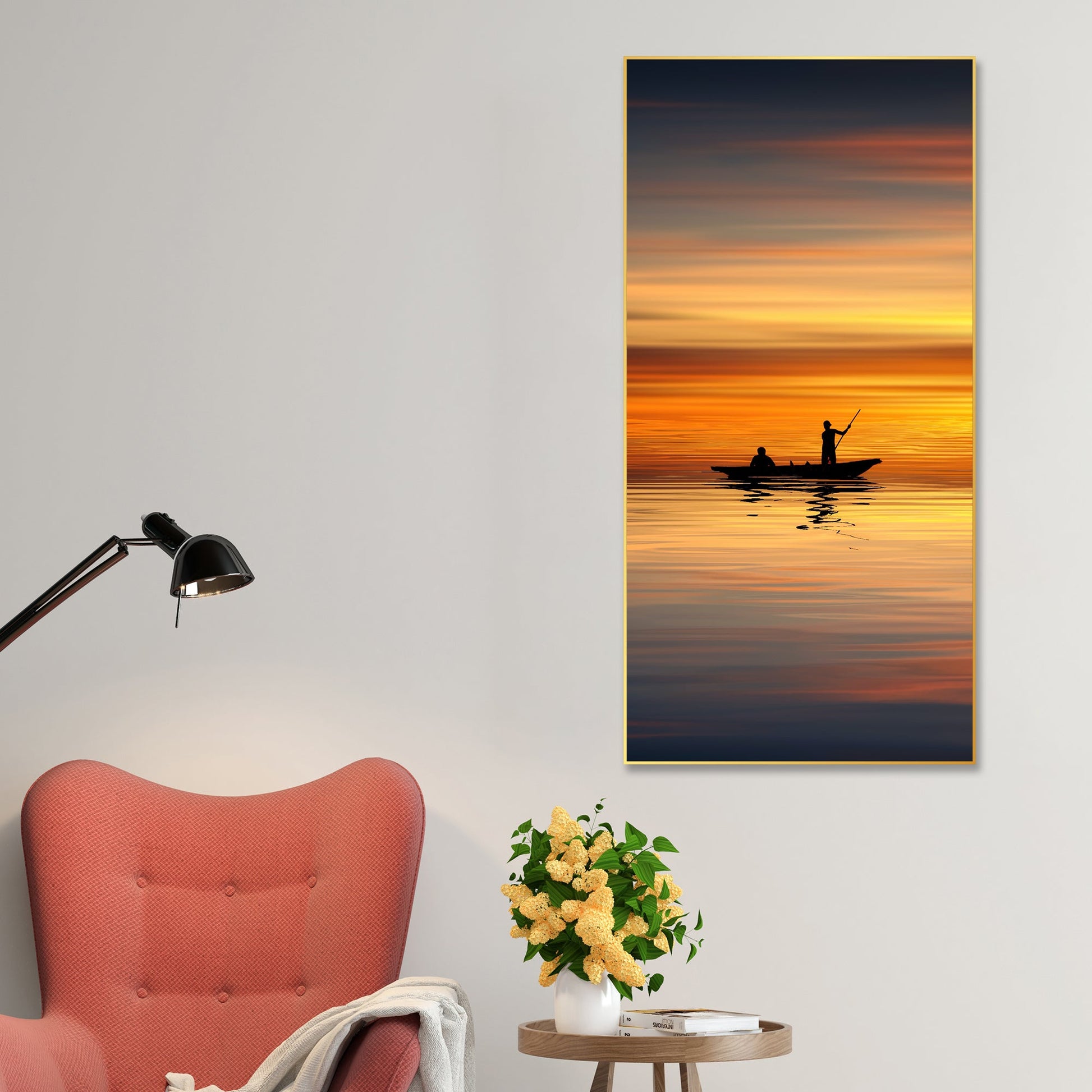 Boat Sailing at Sunset Floating Canvas Wall Painting