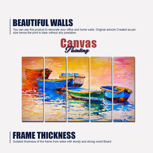 Boats and Sunset Canvas Wall Painting 5 Pieces