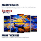 Boat at Colorful Sunset Canvas Wall Painting of Five Pieces