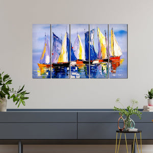 Boats in Ocean Canvas Wall Painting 5 Pieces