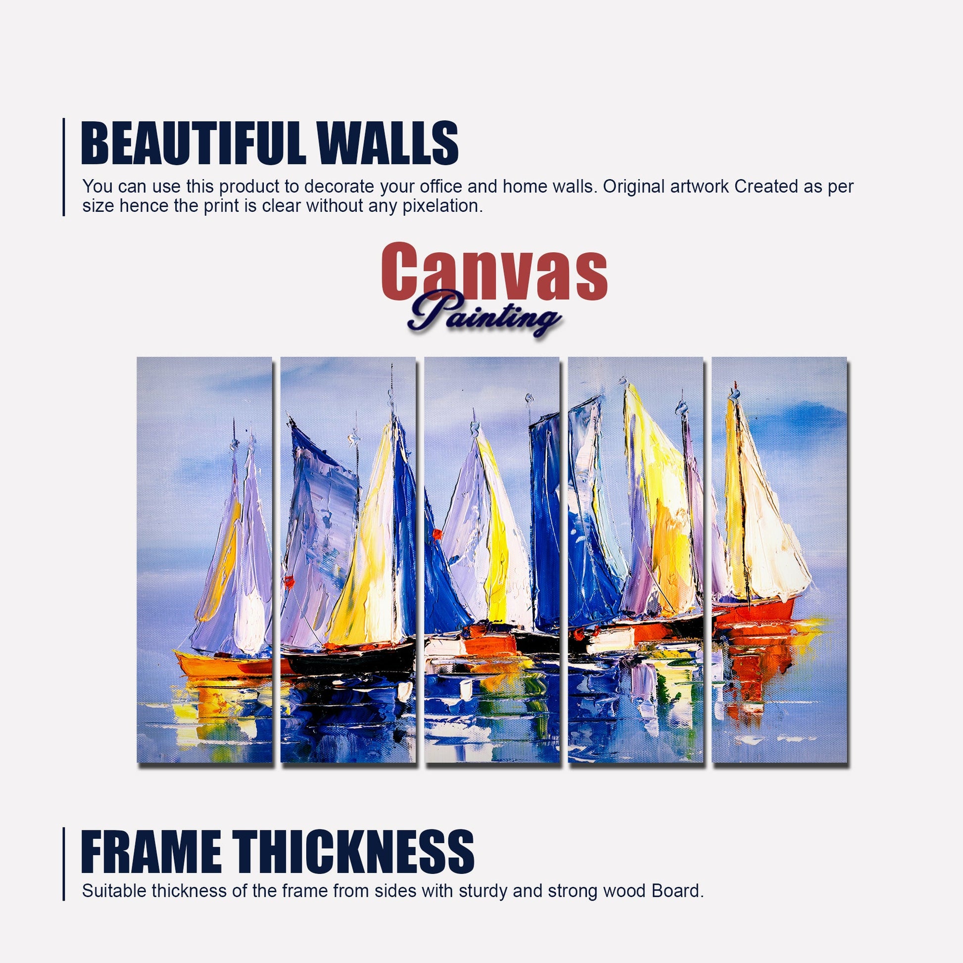 Boats in Ocean Canvas Wall Painting 5 Pieces