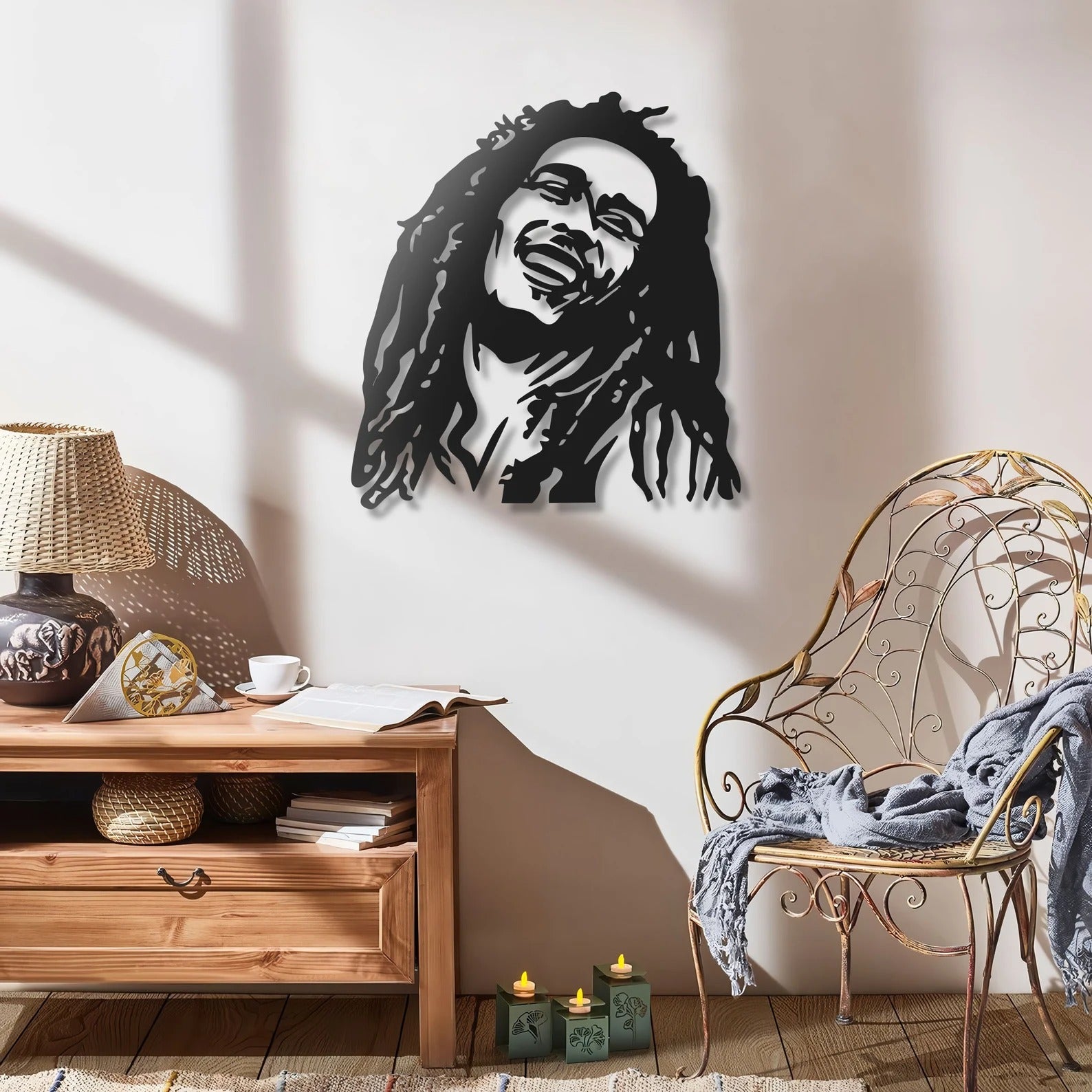 Bob Marley Design Silhouette Metal Wall Art Decor