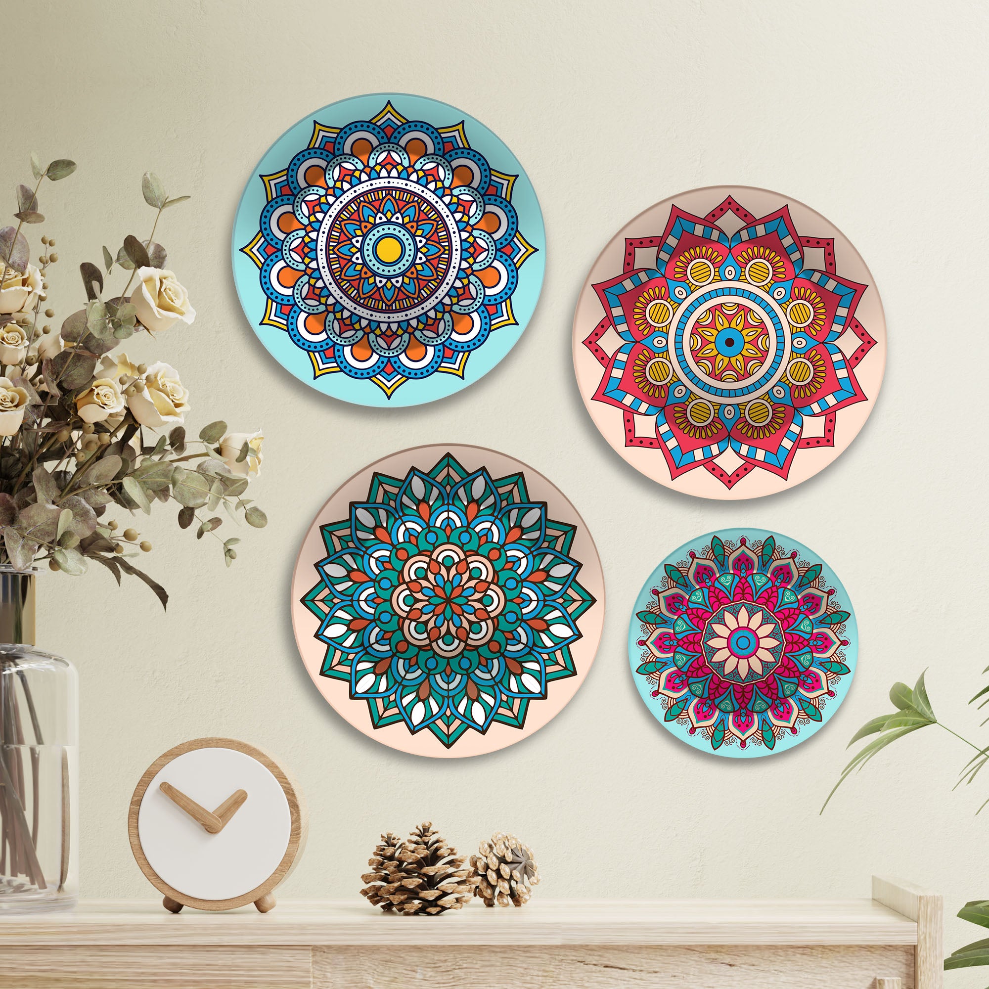Bohemian Mandala Bloom Premium Wall Plates Painting Set of Four