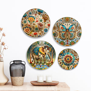 Boho Chic Whimsical Nature Premium Wall Plates Painting Set of Four