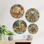 Boho Chic Whimsical Nature Premium Wall Plates Painting Set of Four