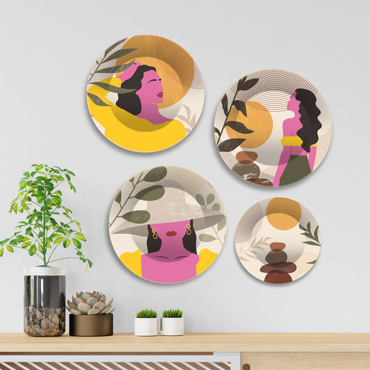 Boho Girl Premium Wall Plates Painting Set of Four