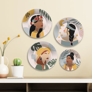 Boho Lady Premium Wall Plates Painting Set of Four