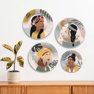 Boho Lady Premium Wall Plates Painting Set of Four