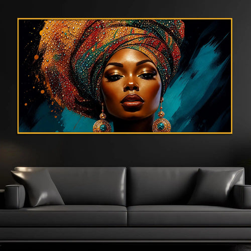 Bold African Woman Floating Frame Crystal Wall Painting
