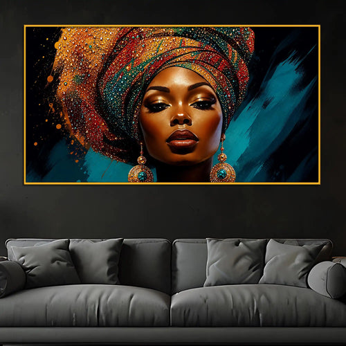 Bold African Woman Floating Frame Crystal Wall Painting