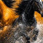 Bold Black Gold Horse Artwork Crystal Glass Painting