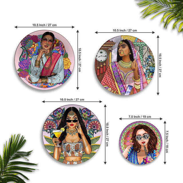 Bold & Glamorous Women Premium Wall Plates Painting Set of Four