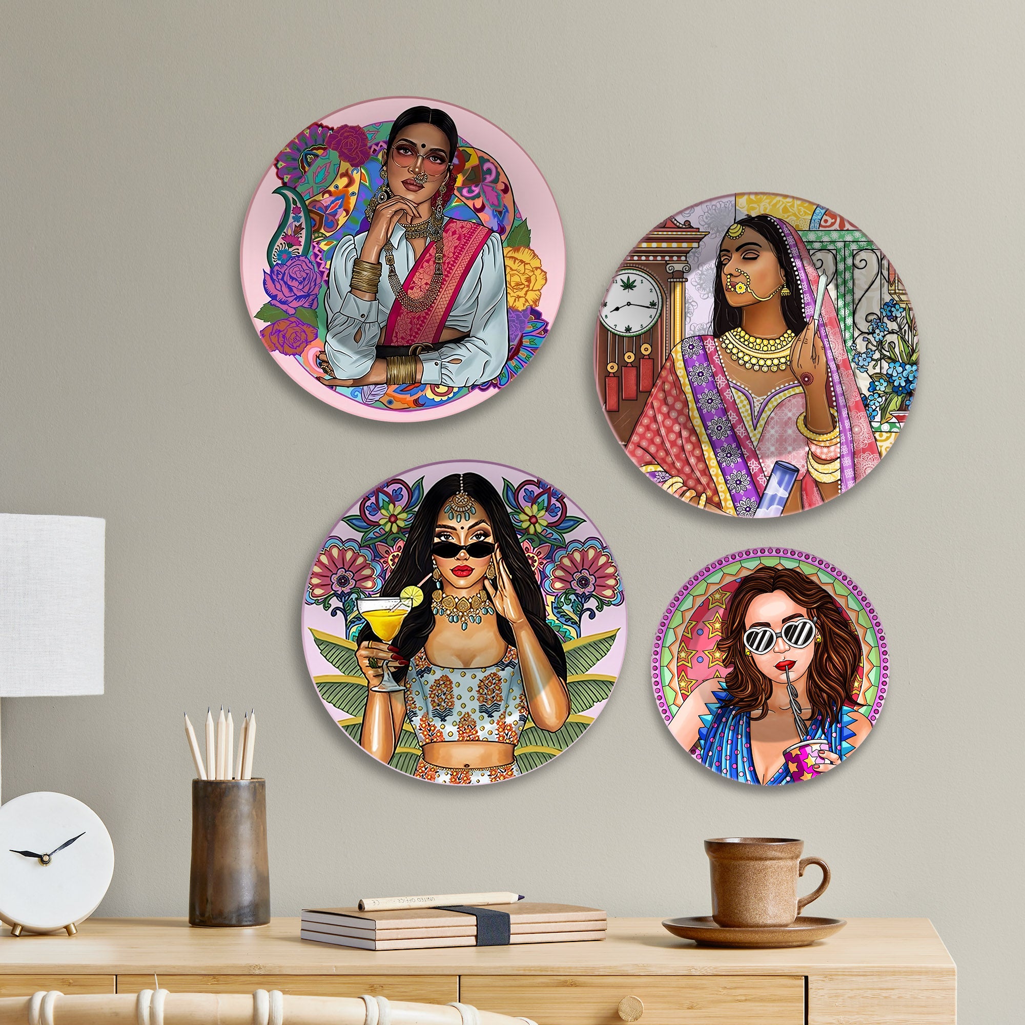 Bold & Glamorous Women Premium Wall Plates Painting Set of Four