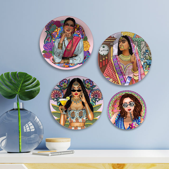 Bold & Glamorous Women Premium Wall Plates Painting Set of Four