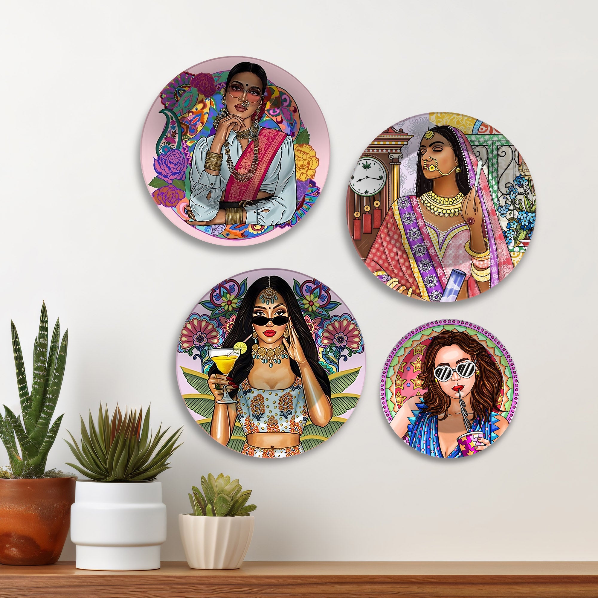 Bold & Glamorous Women Premium Wall Plates Painting Set of Four