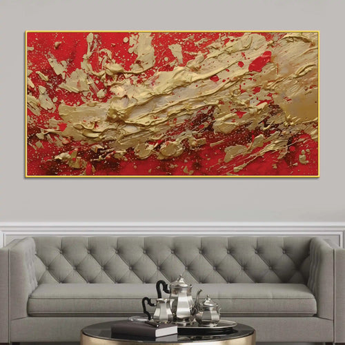 Bold Red Gold Abstract Canvas Wall Painting