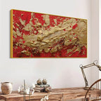 Bold Red Gold Abstract Canvas Wall Painting