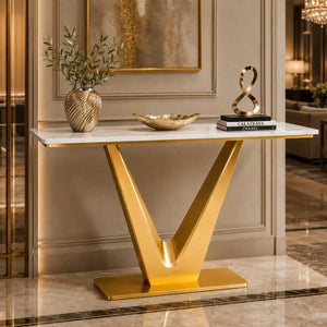 Bold V Shaped Console Table with Luxurious Gold Finish
